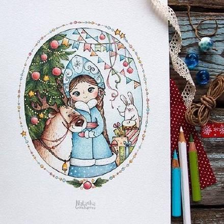 超好看的彩铅手绘,小清新的画风,每一张都好可爱