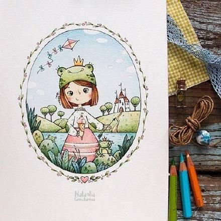 超好看的彩铅手绘,小清新的画风,每一张都好可爱