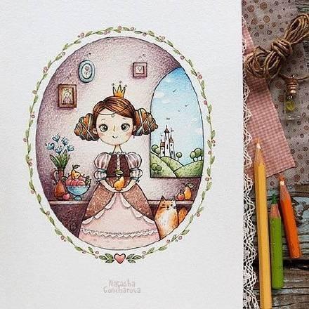 超好看的彩铅手绘,小清新的画风,每一张都好可爱