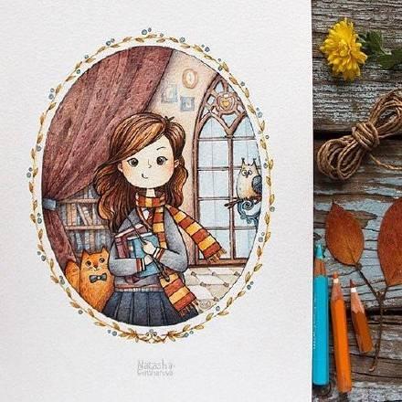 超好看的彩铅手绘,小清新的画风,每一张都好可爱