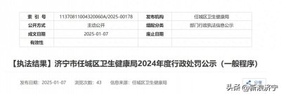 ​涉及济宁多家医院！任城区卫生健康局2024年度行政处罚公示