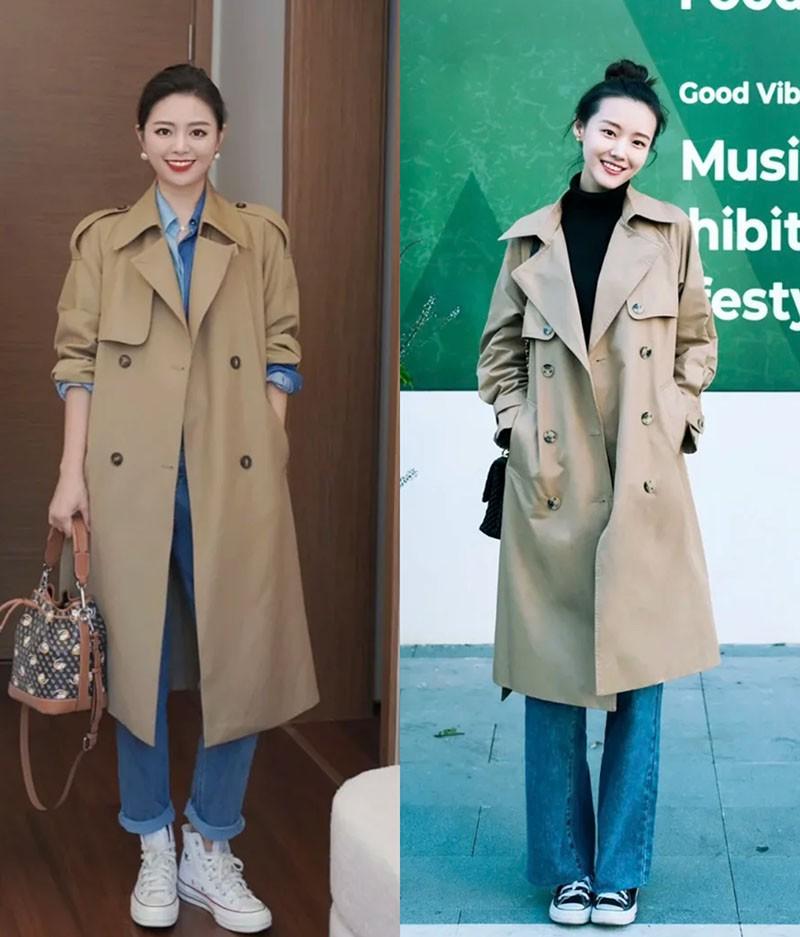 穿“风衣”时髦还得看刘亦菲,不管配裙子还是裤子,都洋气好看