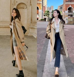 ​穿“风衣”时髦还得看刘亦菲，不管配裙子还是裤子，都洋气好看