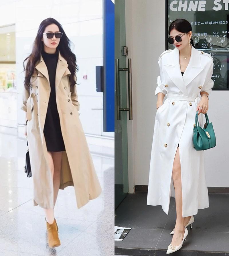 穿“风衣”时髦还得看刘亦菲,不管配裙子还是裤子,都洋气好看