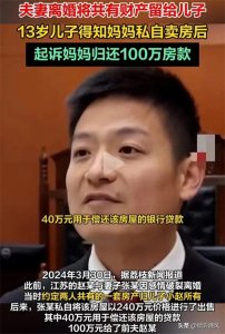 ​13岁男孩起诉妈妈归还100万房款，法院判决：十日内归还